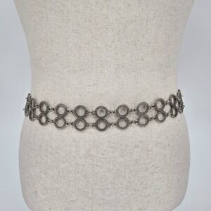 Vintage Silver Tone Double Circle Chain Link Modernist MCM Adjustable Belt